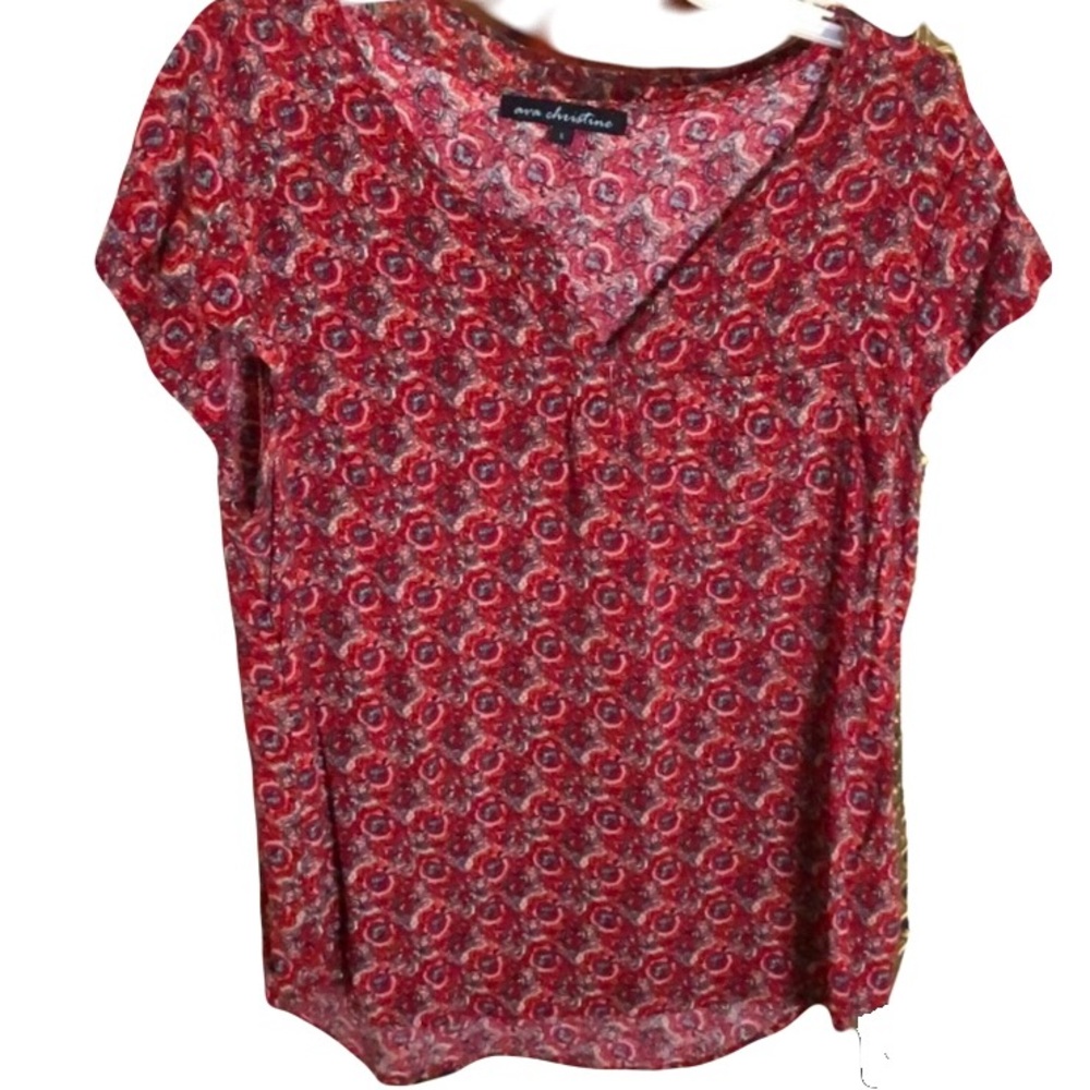 Red Floral Ava Christine Top Sz M